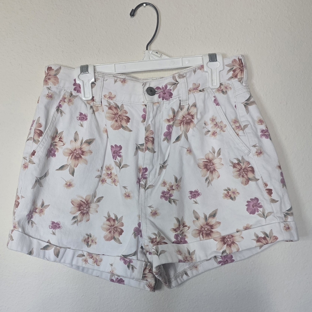 Floral Cotton Women’s Shorts - White with Pink Floral